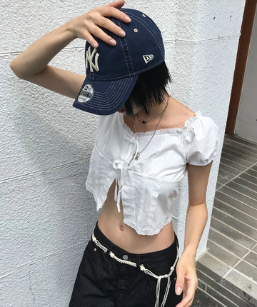 LACE EDGE SLIT BLOUSE